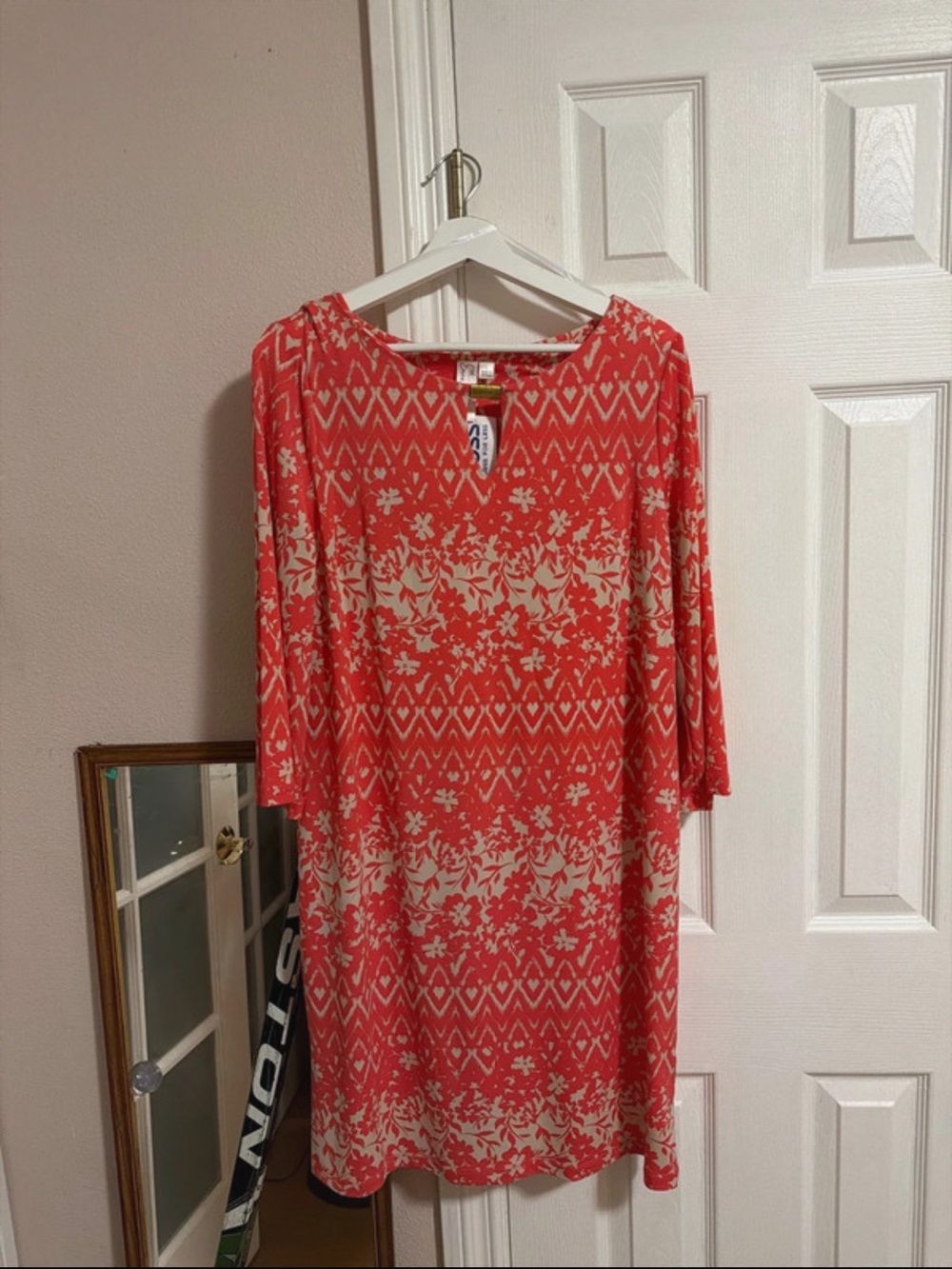 Coral Floral Pattern Women's Shift Dress